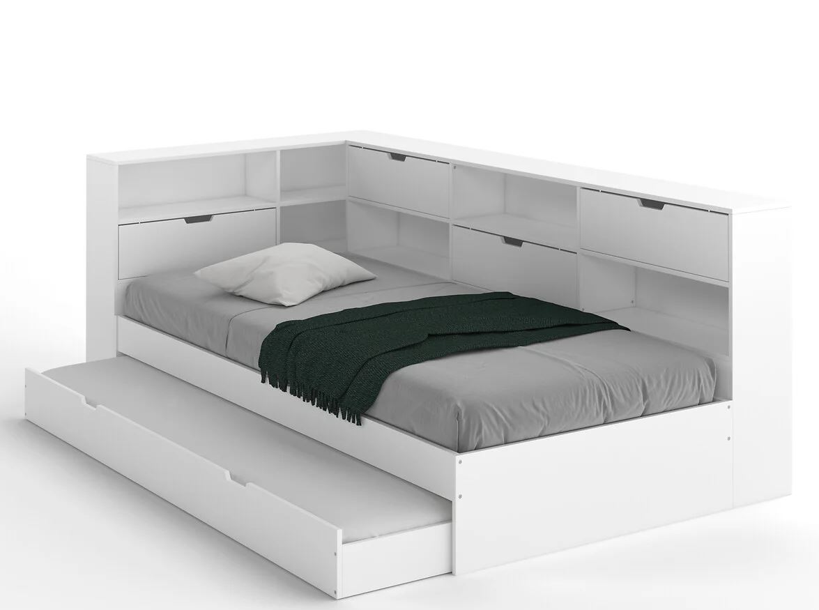 Cama con cama nido, compartimentos y somier Yann