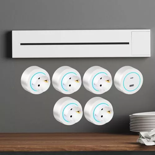 Regleta De Pared, 8000W Carril De Alimentación, Regleta De Enchufes, Con Adaptadores De CA De 3-8 Salidas Y Puerto De Carga USB-A/C, Para Cocinas Y Salas De Estar Modernas(White,75cm)