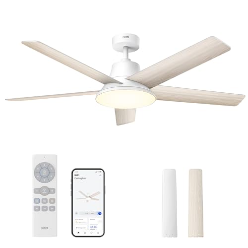 Dreo ventilador techo inteligente de 132 cm con luz LED regulable, 12 velocidades, 3 modos, temporizador de 12h, motor DC silencioso, control por control remoto/APP/Alexa, blanco para interiores