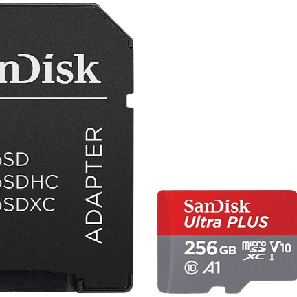 Tarjeta Micro SDXC - SanDisk Ultra PLUS, 256 GB, 160 MB/s, UHS-I, V10, A1, C10, Adaptador SD, Multicolor
