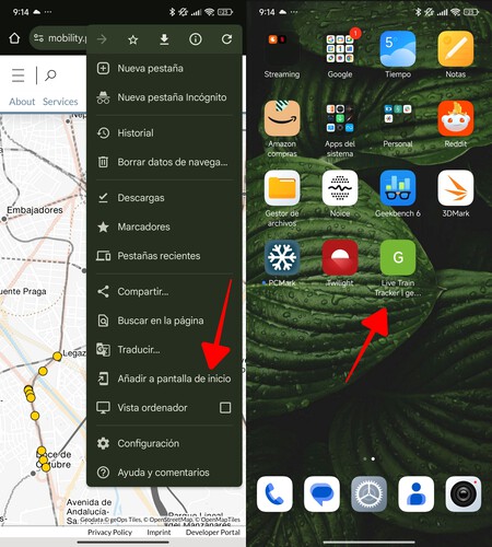 Añadir web a pantalla de inicio