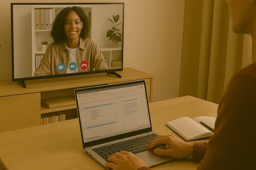 trabajando y videollamada