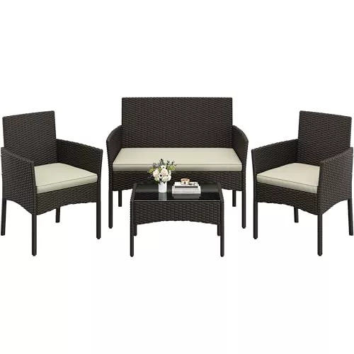 Yaheetech Conjunto de Muebles Ratán de Jardín 4 Piezas