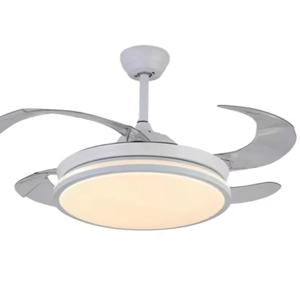 Ventilador de techo con luz LED 36W Blanco en 3 Temperaturas de Luz con Mando a Distancia -Motor DC Eficiente y Silencioso, 3 tonalidades, aspas desplegables retráctiles, 6 velocidades, control remoto, memoria, temporizador (ventilador-001 6990 D7)