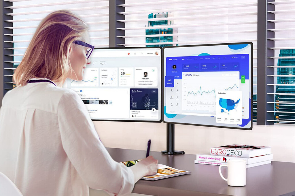 Este soporte para dos monitores aguanta dos de 27 pulgadas y se puede comprar con descuento en Amazon México por 582 pesos