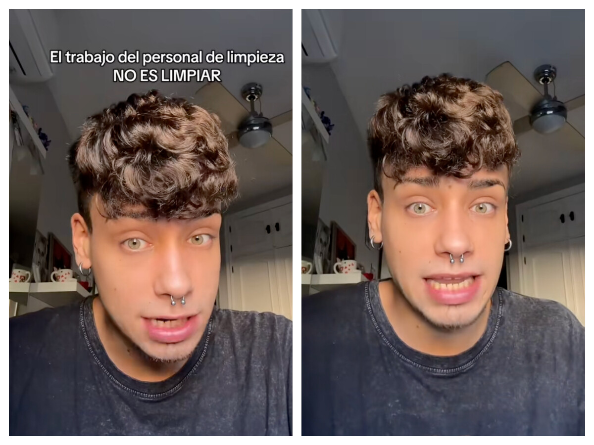 Joven hablando en video de redes sociales sobre la profesión de limpieza