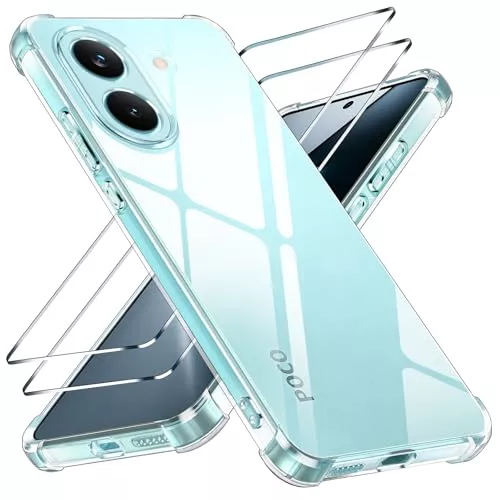 Yohii Funda para Xiaomi Poco X8 Pro 5G con 2 Piezas Cristal Templado, [Protección Cámara] Protectora AntiChoques Clara, TPU Silicona Anti-Arañazos Carcasa, Transparente