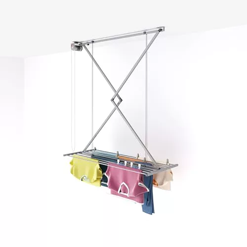 foxydry Mini, Tendedero de Techo, Tendedero Plegable Vertical Suspendido de Interior y Exterior 128x54x25 cm