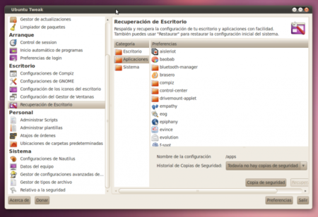 Ubuntu Tweak 0.5.6, con copias de seguridad de tu escritorio