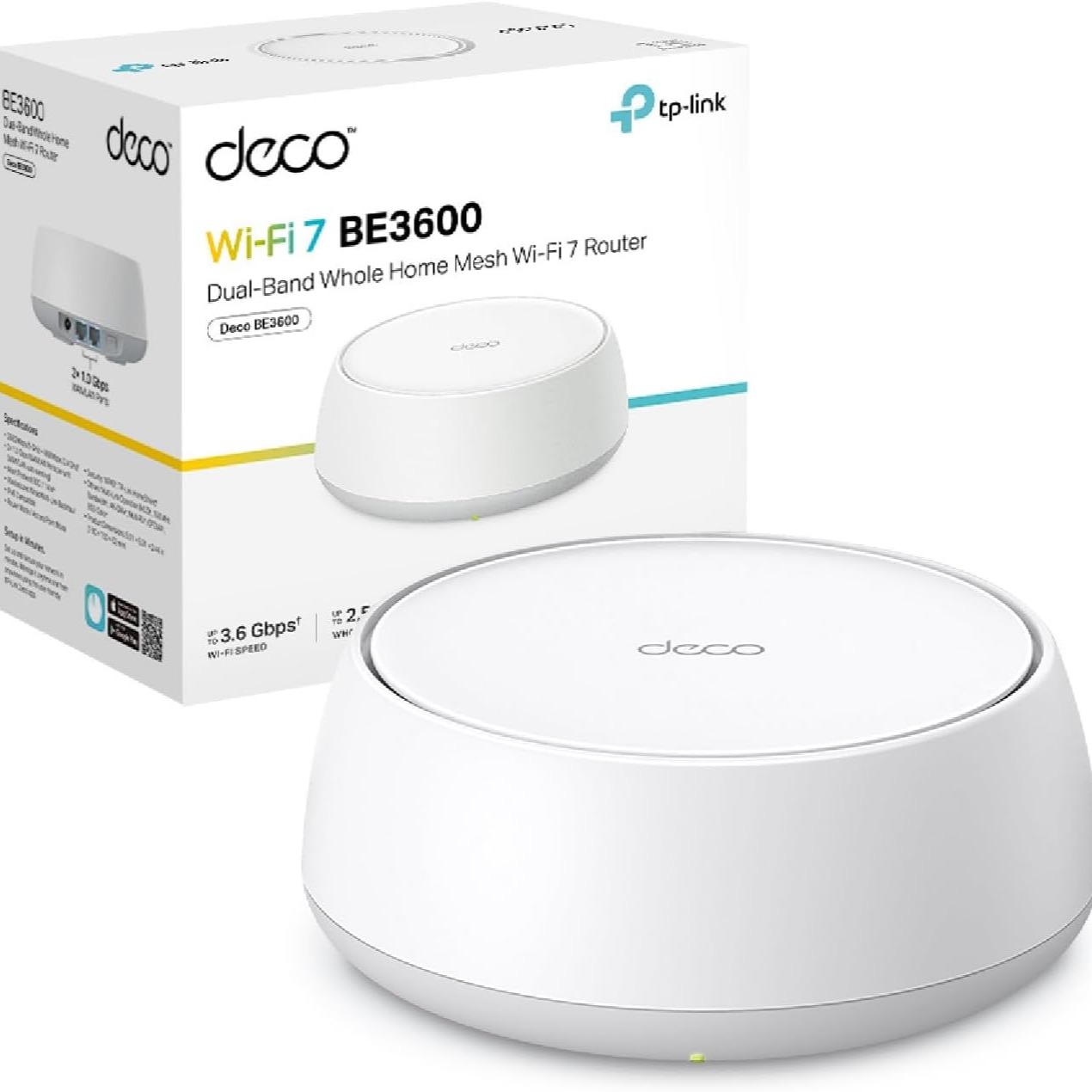 TP-Link Deco BE3600 (1-Pack) – WiFi 7 Mesh de Doble Banda hasta 6.6 Gbps, 2 × Puerto 1G, Ideal para casa Grande, Streaming 8K, Juegos y Red Estable con AI Mesh