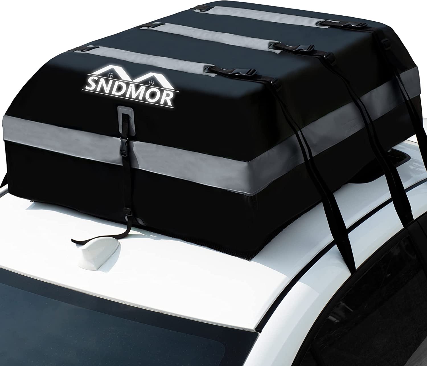 Bolsa de Techo SNDMOR, Equipaje de Techo Impermeable de 21 pies cúbicos, Adecuada para Todos los vehículos con / sin portaequipajes, Incluye Alfombra Antideslizante + 6 Correas de Refuerzo