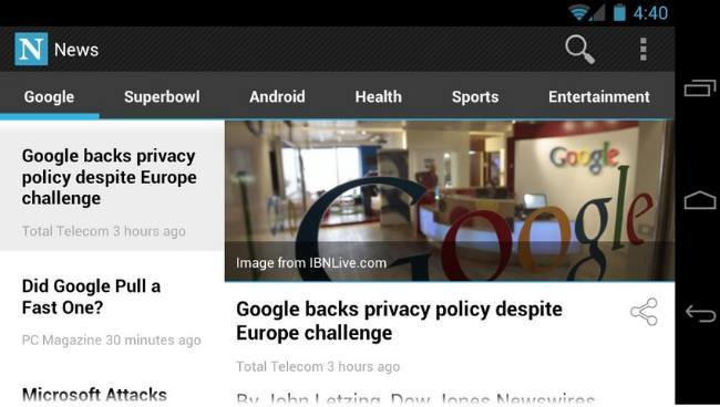 News, un cliente de Google Noticias con intefaz Holo