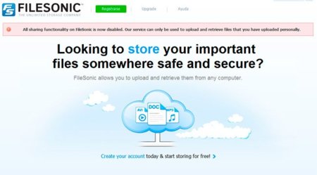 Filesonic deshabilita la posibilidad de compartir archivos