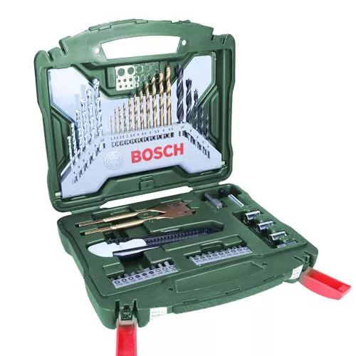 Bosch 50 uds. Set de brocas y puntas de atornillar X-Line de titanio (para madera, mampostería y metal, incluye cutter y brocas fresadoras planas, accesorios para taladro y destornillador)