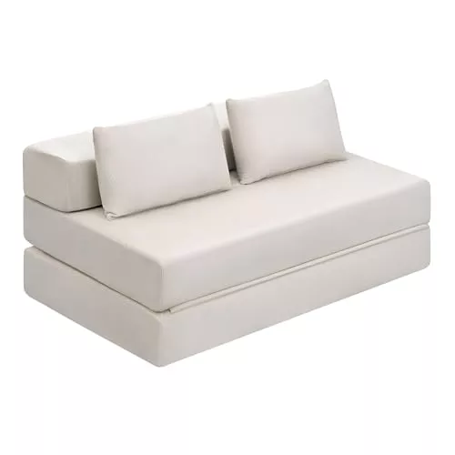 EUGAD Sofá Cama 2 Plazas con Cojines Mullidos, Puff Cama Plegable para 2-3 Personas, Sofa Plegable de Esponja de Densidad y Tejido de Pana, para Salón, Dormitorio, Lofts, Beige