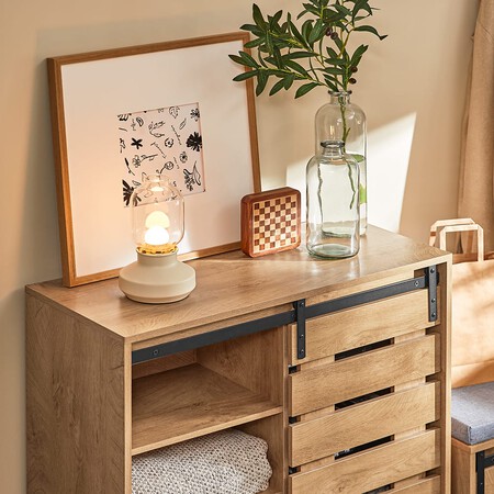 Aparador Con Puerta Corrediza De Granero Mdf Marron