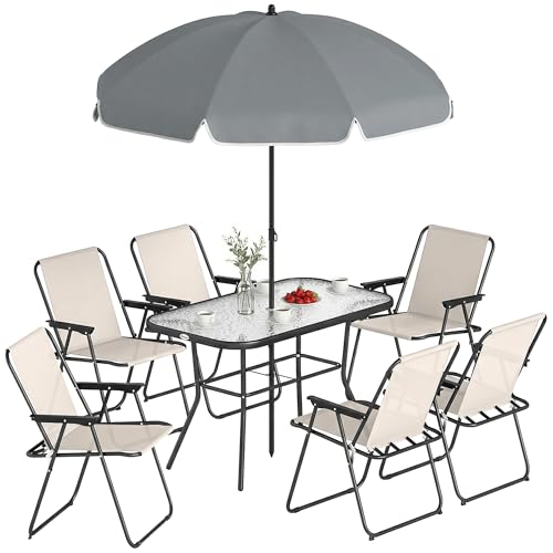Outsunny Conjunto de Mesa, seis sillas y sombrilla