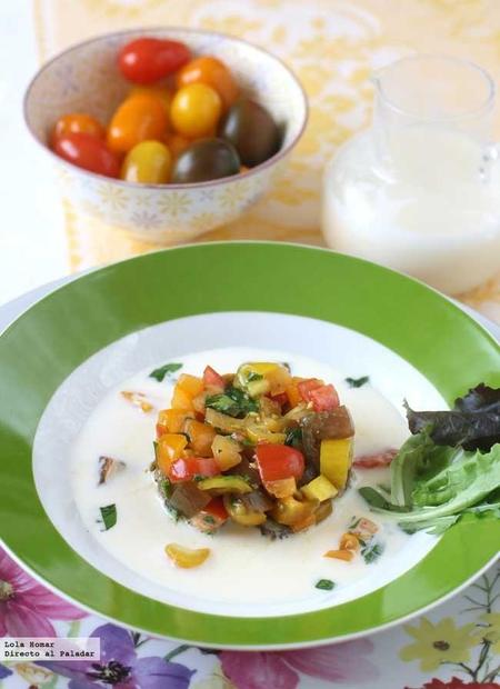 Crema de mozzarella al huevo con tartar de tomate. Receta