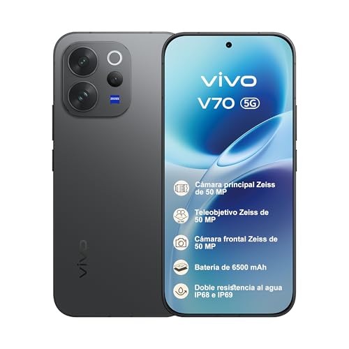 vivo V70 5G Smartphone 12+512GB, Cámara Dual ZEISS de 50 MP Telefono movil,Snapdragon 7 Gen 4 Movil, Batería de 6500 mAh, Pantalla AMOLED de 6,59" y 120 Hz, IP68+IP69,eSIM,Negro