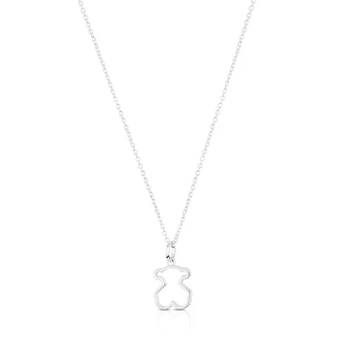 TOUS Collar de Plata de Primera Ley para Mujer con Colgante de Oso de 12 mm, 45 cm de Largo, Delicado y Elegante, Colección Galaxy