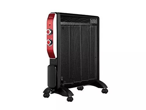 PURLINE | Radiador Eléctrico de Mica de Bajo Consumo (2000W) en Negro - Radiador Eléctrico Termostato, Protección y Ruedas