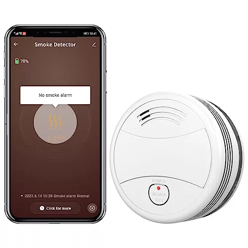 Detector de Humo WiFi con batería de Litio reemplazable,DIN EN14604, Alarma de 85 dB, Detector de Humo Inteligente Wifi-1Pieza con Notificación por Tuya/Smart Life App Compartida con la Familia