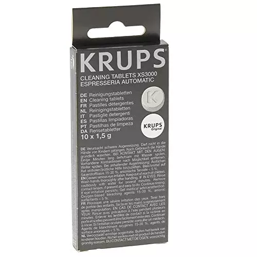 Krups Pastillas limpiadoras para máquinas de café súper automáticas, pack de 10 pastillas, eliminan grasa y residuos, protegen el circuito de agua y alargan la vida útil, XS300010