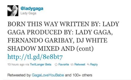 Lady Gaga no canta, twitea