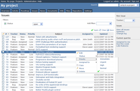 Redmine Issue List