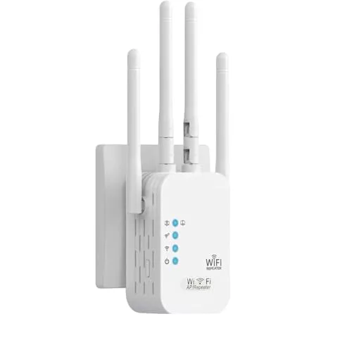 WiFi Repeater, 1200Mbps Amplificador Señal Repetidor Doble Banda 2.4G/5G con 4 Antenas, Wifi Amplifier Extensor con 3 Modos(Repetidor/Router/Ap), Puerto Ethernet, Compatible con Todos los Routers WiFi