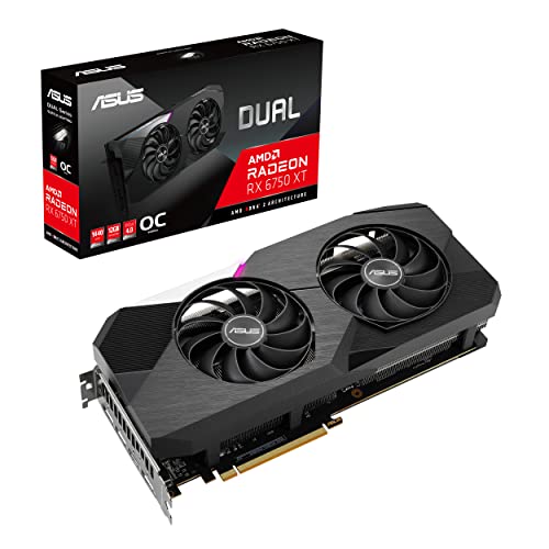 ASUS Dual AMD Radeon RX 6750 XT OC Edition - Tarjeta Gráfica Gaming (AMD RDNA 2, PCIe 4.0, 12GB GDDR6, HDMI 2.1, DisplayPort 1.4a, Ventiladores Axial-Tech, 0dB)