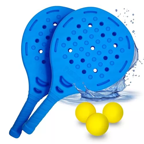 Pincho Palas de Padel Playa, Raquetas de Playa, Juega Estilo Frescobol, Pickleball, Beach Tennis, 2 Palas + 3 Pelotas EVA, Impermeable al Agua (Azul)