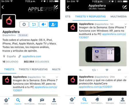 Twitter actualiza su app para iOS e incluye una nueva pestaña de 'tweets y respuestas'