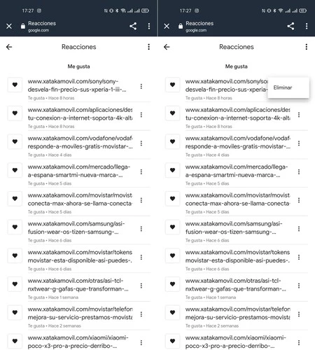 Google Discover のすべての「いいね!」に対する反応リスト