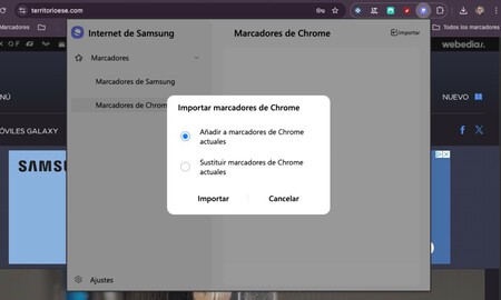 Marcadores de Chrome a Internet Samsung