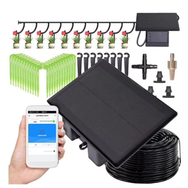 SIENTICE Kit de riego por goteo automático solar: bomba de agua con temporizador solar y sistema de riego remoto móvil.
