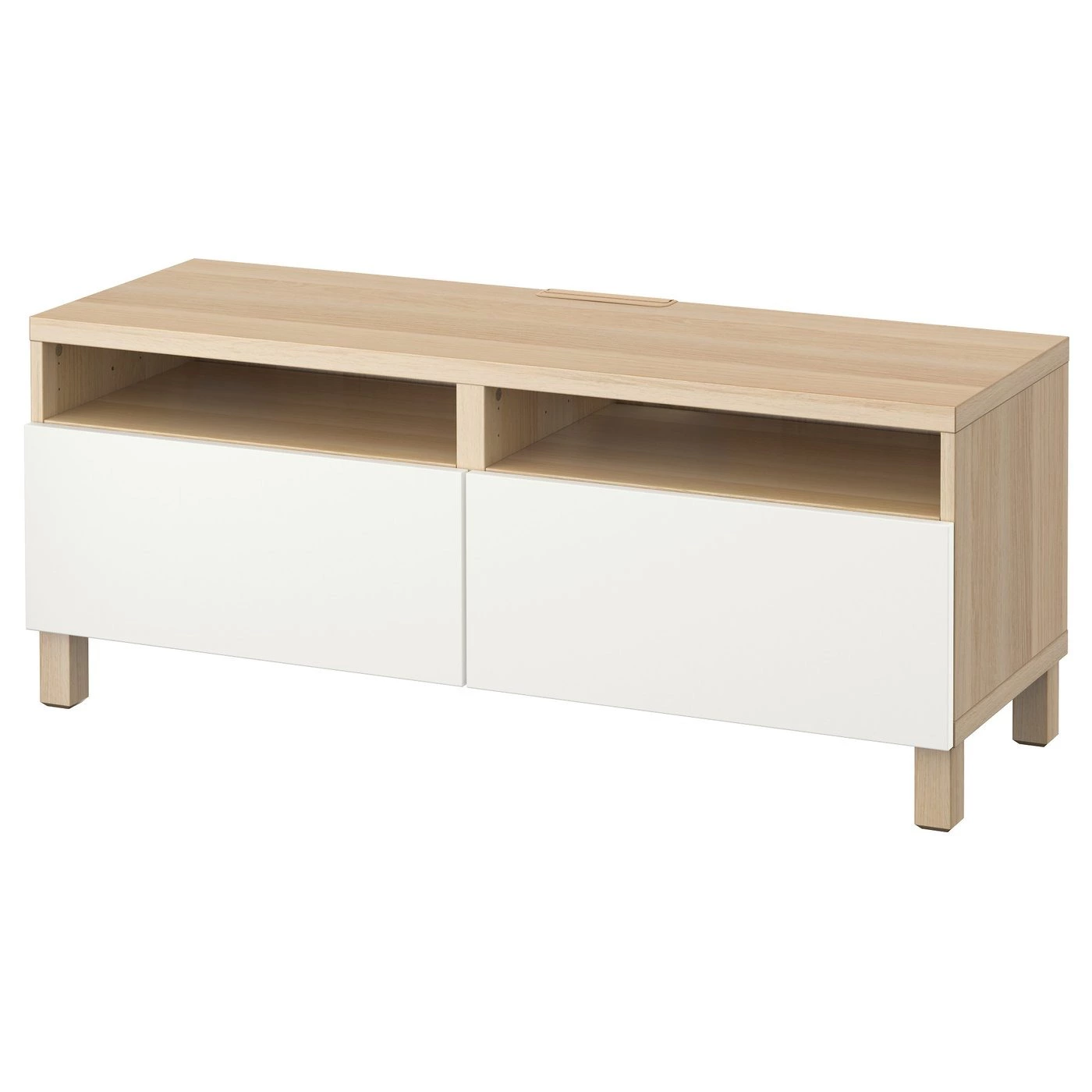 BESTÅ Mueble TV, efecto roble tinte blanco/Lappviken blanco, 120x42x48 cm