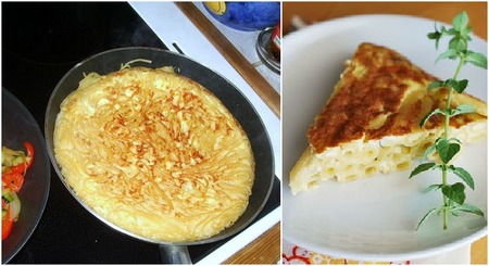 Tortilla de pasta. Receta con sobras