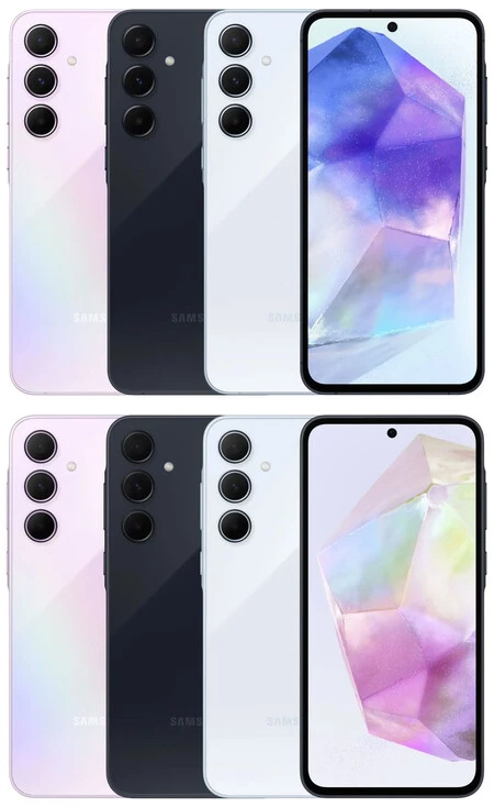 Samsung Galaxy A35 (上) と Galaxy A55 (下)。 Evan Blassによる画像