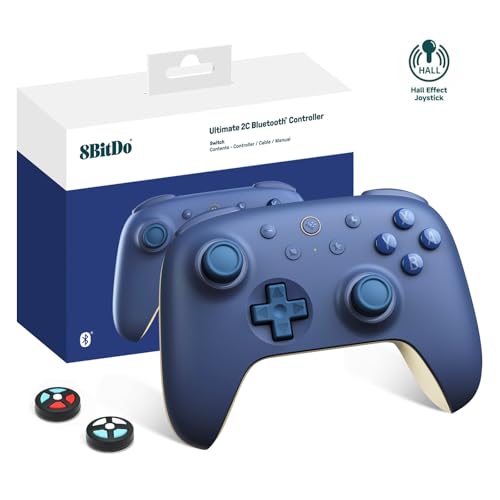 8Bitdo Ultimate 2C Mando Bluetooth Para Switch 2, Switch/OLED/Lite, Joysticks De Efecto Hall, Gatillos Digitales No Lineales, Topes L4/R4 Reasignables, Movimiento De 6 Ejes, Vibración (Azul Oscuro)