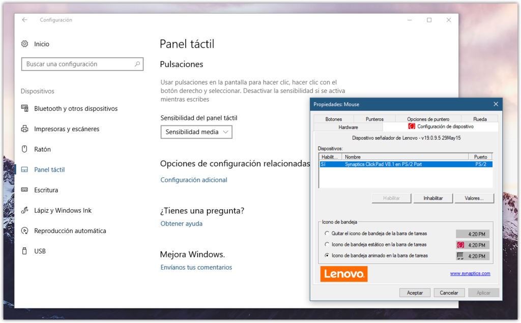 Configuracion Panel Tactil