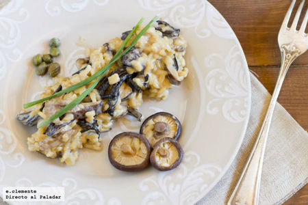 Risotto con setas y alcaparras. Receta