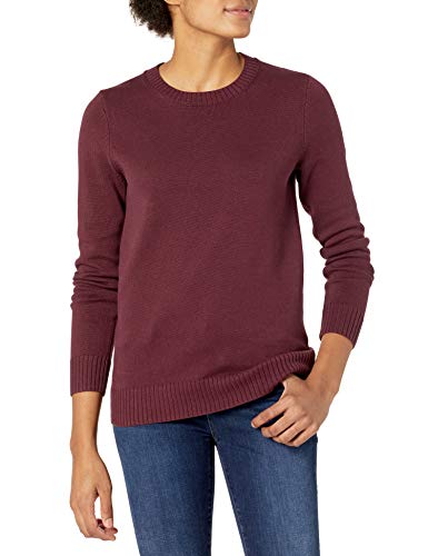 Amazon Essentials Jersey en Algodón de Cuello Redondo (Disponible en Tallas Grandes) Mujer, Burdeos, XL