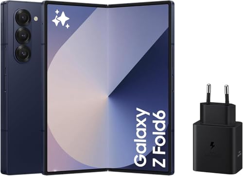 Samsung Galaxy Z Fold6 256 GB + Cargador - Teléfono Móvil con IA, Smartphone Android Libre, Cámara 50 MP, Pantalla Grande, Batería de Larga Duración, Azul Oscuro (Versión Española)