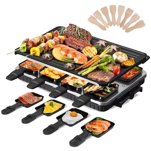 Raclette Grill 6 8 Personas 2 en 1 Parrilla Eléctrica de Sobremesa