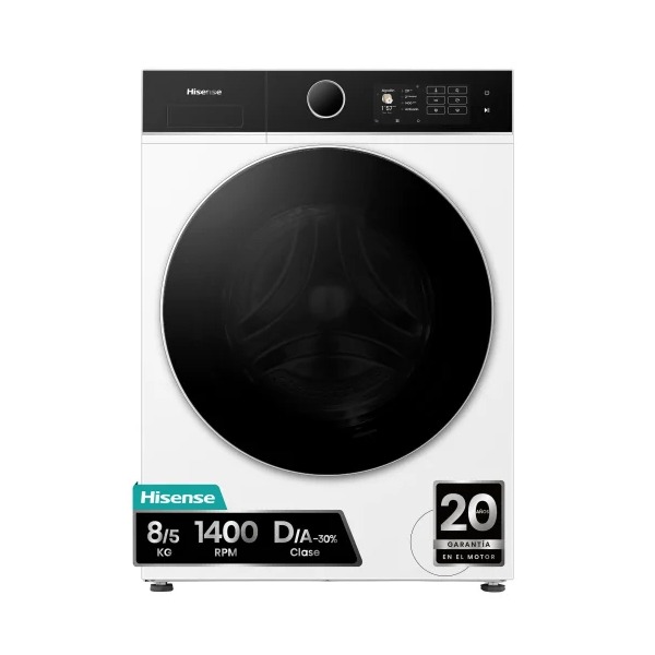 Lavasecadora Hisense WD5I8043BWF, 8 kg/5 kg, Carga Frontal, 1400 rpm, Wifi, Clase D - Blanco
