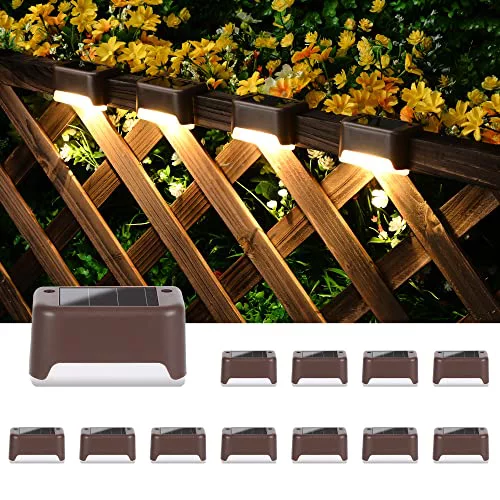 Solpex Luces solares para cubierta al aire libre, paquete de 12 unidades, luces solares impermeables para valla solar para escaleras al aire libre, escalón, cerca, patio, y camino (blanco cálido)