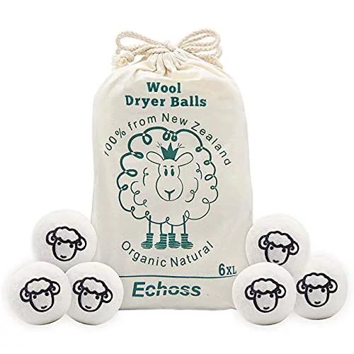Echoss Bolas Lana secadora Pura Lana de Oveja Orgánico Natural de Nueva Zelanda Bolas de Secado Reutilizables para Lavandería Suavizante de Telas Anti- Estáticas(7cm Diámetro, Paquete de 6)