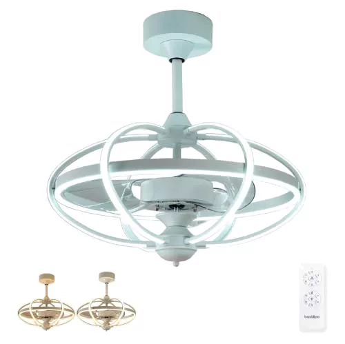 Bastilipo Miami-Ventilador de Techo con luz Mando a Distancia-3 Colores LED-Gama Luxury, Blanco, Diametro Total 63 cm, 0586