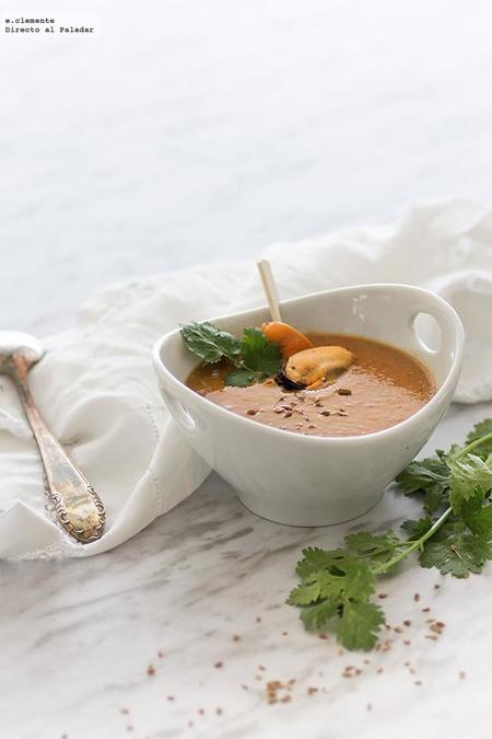 Crema de mejillones con manzana y cilantro. Receta
